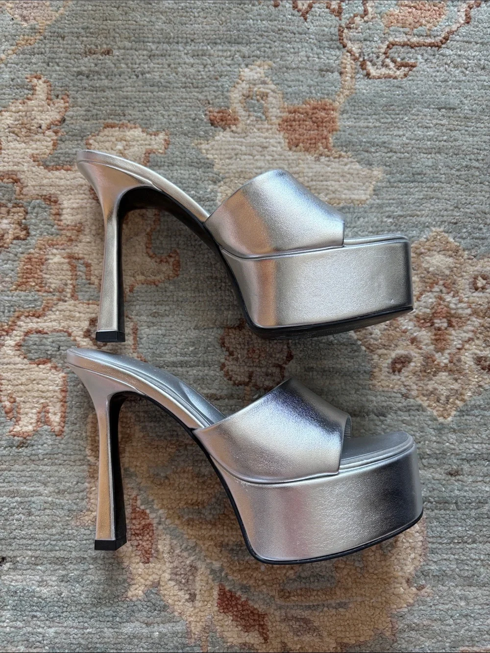 Charles & Keith Metallic Silver Platform Slide Sandals